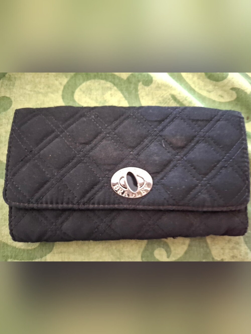 Vera Bradley Black Quilted Fold-Over Wallet with Silver Turn-Lock